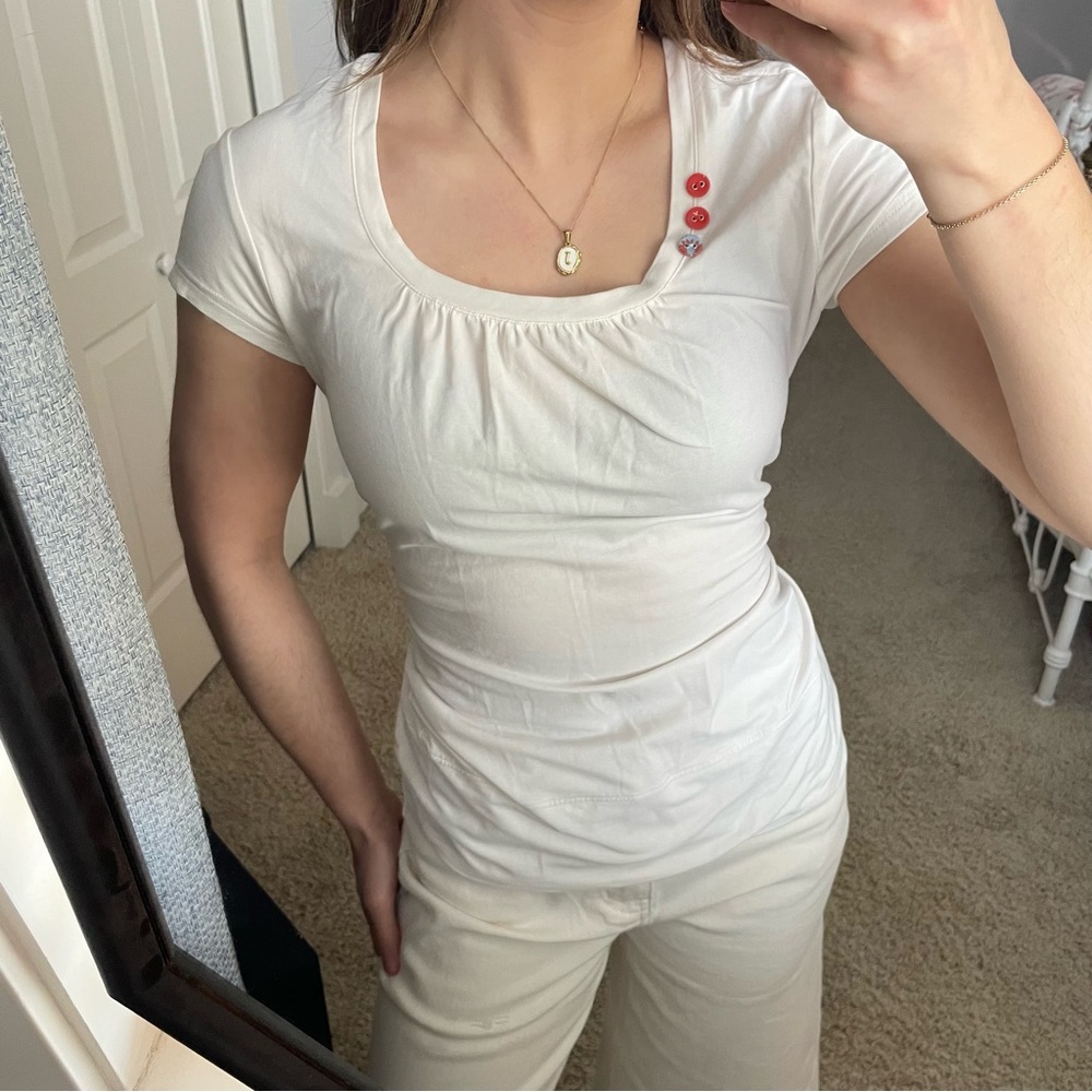 Y2K Scoop Neck Button Detail White Blouse